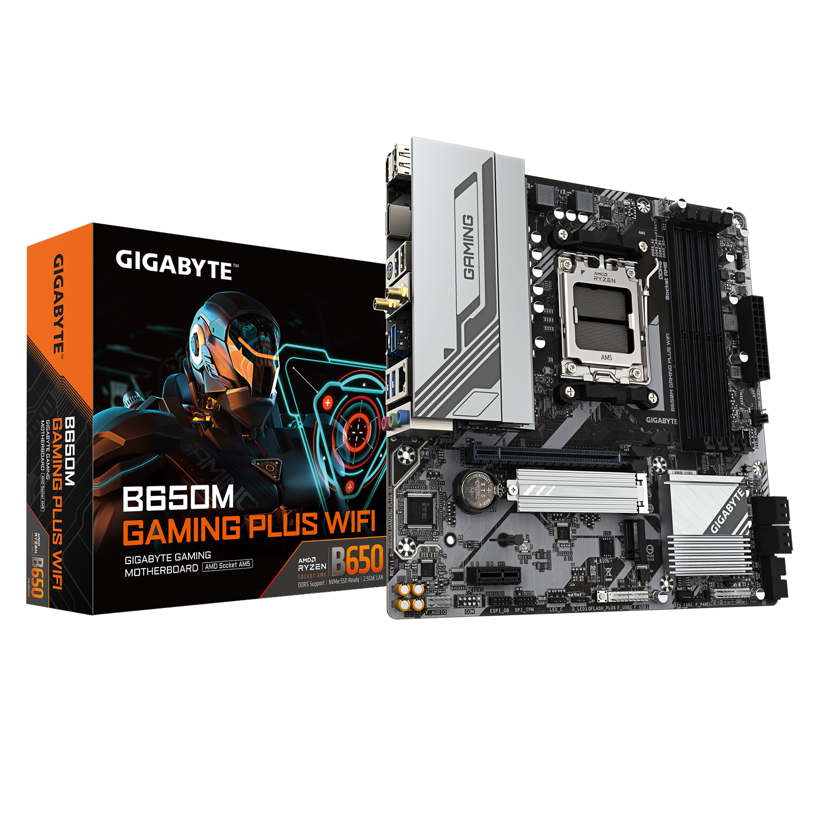 B650M-GAMING-PLUS-WIFI-01.png GIGABYTE B650M GAMING PLUS WIFI DDR5 AMD AM5 ATX Motherboard - Image 1